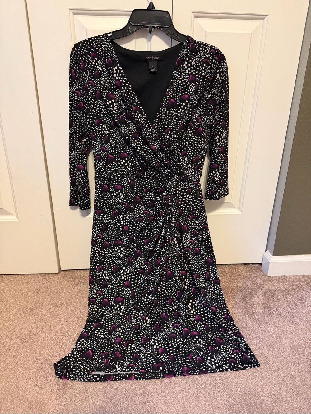 White House Black Market Black Dress with Purple & White Dot Print